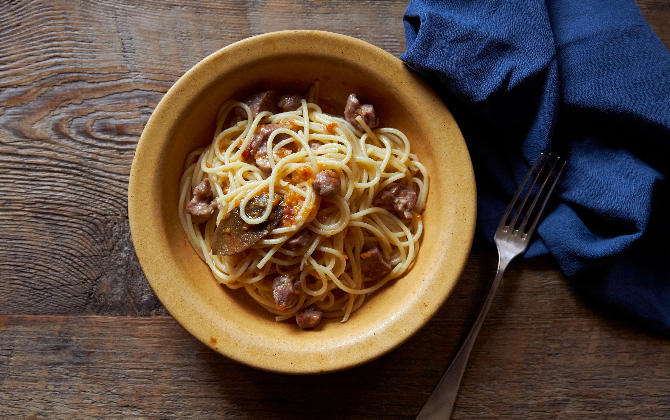 だしのうま味たっぷりイタリアン ポークのだしラグーパスタ