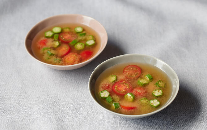 KOBORI'S RECIPE ミニトマトとオクラのみそスープ
